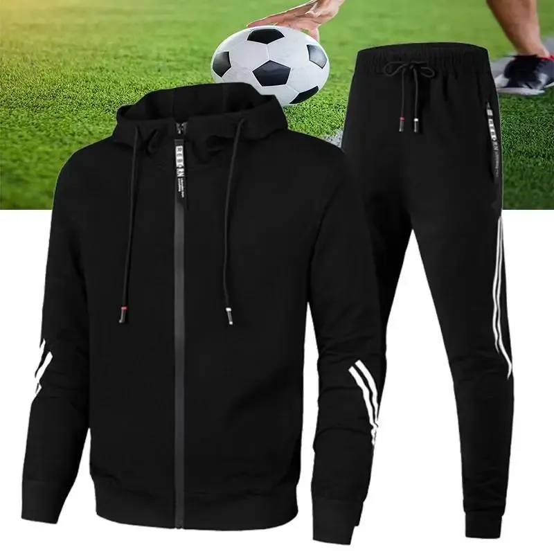 Herren Winter-Trainingsanzug-Set, solide Farben Hoodies und Kordelzug-Sweatpants, lockere Freizeit Sportbekleidungsanzug