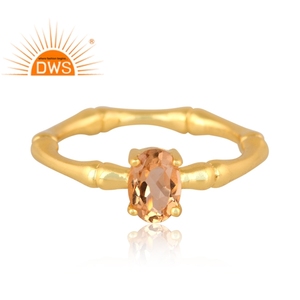 แหวนอัญมณีซิทรีนธรรมชาติชุบทอง18K ดีไซน์ใหม่แหวนดีไซน์ไม้ไผ่ - Product Image 2