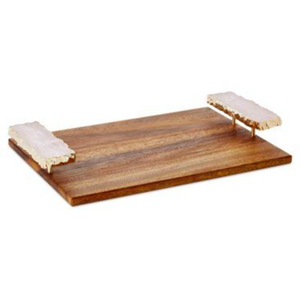 Plateau de service en bois d'acacia de qualité supérieure avec poignées dorées naturelles, élégant plateau rectangulaire décoratif pour la décoration de la maison, bon prix - Product Image 1