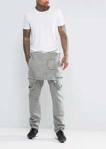 กางเกงยีนส์ขาดๆ คุณภาพสูงสำหรับผู้ชาย ชุดจั๊มพ์สูทผ้าฝ้ายสไตล์สตรีท ชุดเอี๊ยมเดนิมแบบดิสเทรสสำหรับผู้ชาย - Product Image 4