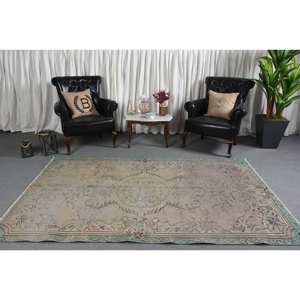 Alfombra de lana de retazos de pelo medio ecológica clásica Beige verde 5,4X8,4 pies diseño turco Aubusson sala de estar pasillo de noche - Product Image 1