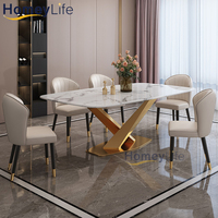 Ensemble de table et chaises pliantes de style nordique moderne avec plateau en pierre frittée et bois, 6 places, pour appartements, hôtels et salles à manger