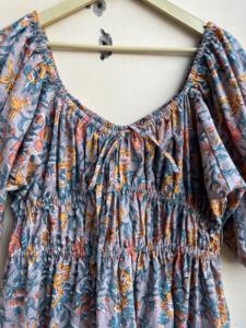 Vestido de verano de algodón con cuello cuadrado, vestido MIDI con estampado de bloques a mano, vestido con escote cuadrado - Product Image 5