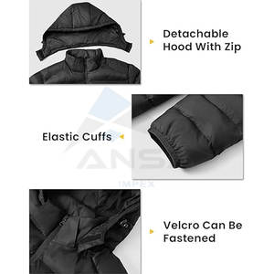 Veste matelassée légère personnalisée pour hommes Manteau matelassé résistant à l'eau avec capuche détachable Voyage Randonnée Ski Marque OEM - Product Image 4