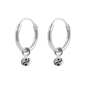 ต่างหูแบบห่วงเงินทันสมัยขนาด1.2x12มม. จี้หยินหยางชุบทองต่างหูสำหรับปาร์ตี้ติดเพชรประดับมุกอำพัน - Product Image 1