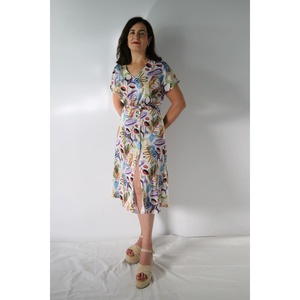 Paula của Breathable satin cotton pleat quấn váy ngắn chiều dài kỹ thuật số in báo mô hình phong cách ngọt ngào với Spandex chất liệu - Product Image 2