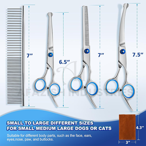 5 in 1 Professional สุนัขกรูมมิ่งกรรไกรชุดกรรไกรโค้งกรรไกรบางหวีและผ้าทําความสะอาดในหนังชุด - Product Image 3