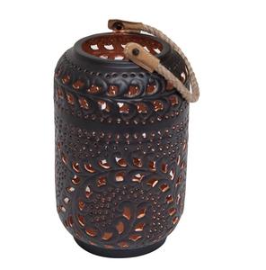 Farol Metálico Bohemio Plateado Antiguo - Portavelas Perforado Vintage con Asa de Cuerda Natural y Patrón Floral, Lámpara Decorativa - Product Image 6