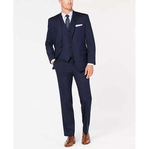 Completo da Uomo Classico Elasticizzato in Twill Blu Navy con Gilet, Taglia 40, Chiusura Pantaloni con Bottone, Stile Club Room Classico Blu Navy - Product Image 1
