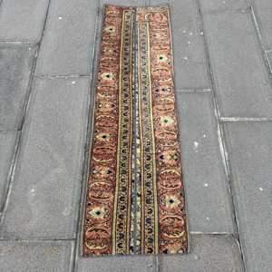 Turkish Vintage Rug, 1.3x4.5 ft Rug, <b>Red</b> Camouflage <b>Wool</b> Rug - Product Image 1