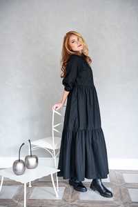 Casual suelto largo negro 100% tela de rayón tobillo Maxi vestido con cuello alto suelto Maxi vestido para mujer de talla grande vestido largo - Product Image 4