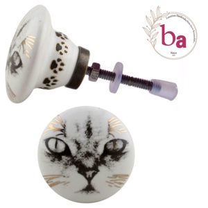 ลูกบิดเซรามิคแมววาดด้วยมือสีทองของโมร็อกโกมือจับลิ้นชักอุตสาหกรรมแบบดึงสำหรับห้องนอนห้องนั่งเล่นห้องครัวตู้เสื้อผ้า - Product Image 1