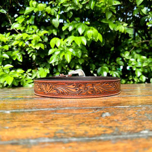 Handmade Full-Grain Imported Leather Western Punk <b>Cowboy</b> Bullet <b>Belt</b> 40mm Floral Paisley Tooling Zinc Alloy <b>Buckle</b> Customized - Product Image 4