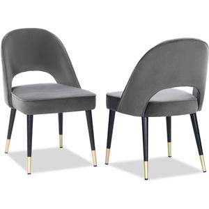 Chaise de salle à manger moderne de luxe en velours avec pieds en métal noir et accents dorés, fauteuil pour hôtel et restaurant - Product Image 5