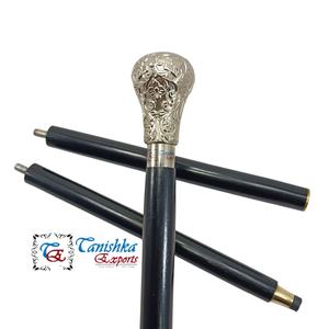 Bastón Victoriano de Latón Electrochapado con Madera, Diseño Náutico, Cabeza de Perilla Plateada, Hecho a Mano, Plegable en 3 Partes, Elegante, de Pascua, 96 cm - Product Image 1