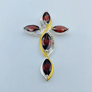 Bijoux chrétiens vintage en argent Sterling 925 faits à la main pendentif à facettes en diamant grenat naturel pour les mariages hommes femmes et enfants - Product Image 3