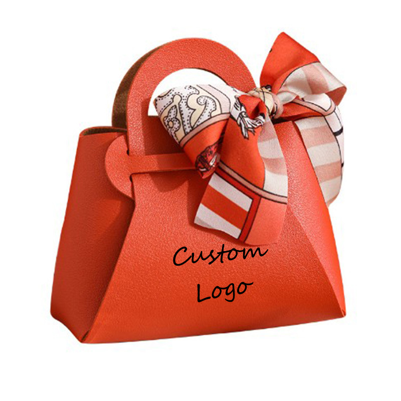 Custom Logo Printed Soft PU Leather Ribbon Candy Gift Bag Custom Color Modern Design