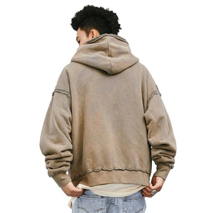 Venta al por mayor de sudaderas con cremallera lavado ácido personalizado desgastado hombros caídos sudaderas con cremallera en blanco 100% algodón polar personalizado con capucha - Product Image 2