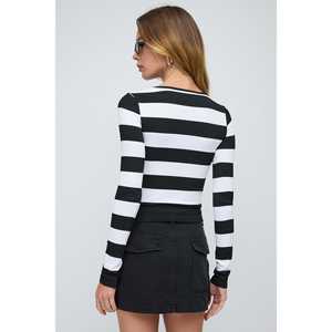 Camiseta de Poliéster Transpirable para Mujer, Cuello Redondo, Manga Larga, Ajuste Regular, Sin Costuras, a Rayas, Talla XS - Product Image 5