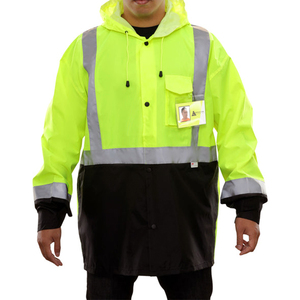 Safety <b>Rain</b> <b>Jacket</b> <b>Lightweight</b> Waterproof Hi-Vis <b>Jacket</b> Two Tone Adjustable Custom Hood for <b>Men</b> - Product Image 5