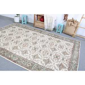 Tapis turc vintage 6,4x9,5 pieds, grand tapis en laine rayé vert - Product Image 4