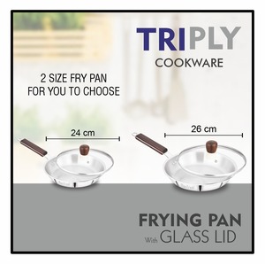 Maxfresh Triply Frypan With Glass <b>Lid</b> Triply Cookware Technology Induction Friendly Food Grade Stainless Steel ISO Certified - Product Image 3