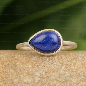 Classiques 925 bague en argent Sterling 7x10mm forme de poire naturel Lapis Lazuli délicat minimaliste bijoux fins pour l'anniversaire des femmes - Product Image 5