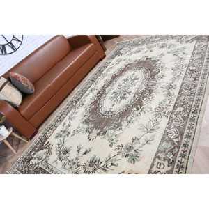 Turkish Large Rug, 5.8x9.2 ft Vintage Rug, <b>Brown</b> Bordered <b>Wool</b> Rug - Product Image 5