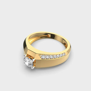 Impresionante anillo de compromiso de diamante cultivado en laboratorio de corte redondo para hombre, banda de boda de oro macizo de 14K, regalos de aniversario para marido - Product Image 6