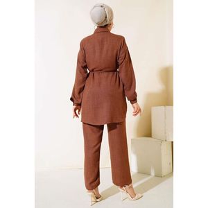 Ensemble 2 pièces en lin brodé Stone Marron - Product Image 2