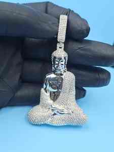 Pendentif Statue de Bouddha en Cristal Argent 925 Moissanite Bijoux Religieux Fins Charmes Glacés Rhodium & Plaqué Or 14K Unisexe - Product Image 5