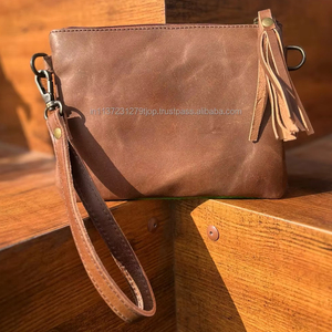 กระเป๋าหนังชาวแอซเท็กแบบตะวันตกสไตล์วินเทจสีน้ำตาลกระเป๋าคล้องมือกระเป๋าคลัทช์สายหนัง - Product Image 5