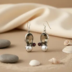 Boucles d'oreilles pendantes en argent 925 avec améthyste verte pour femmes, à porter au quotidien - Product Image 1