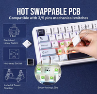 Clavier mécanique AULA F65 à 67 touches, tri-mode, avec taux de polling de 1000 Hz, batterie de 4000 mAh, hot-swappable, doté de commutateurs linéaires