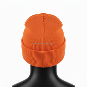 Alta calidad 280 GSM acrílico hombres Beanie Cap cálido grueso invierno tejido naranja estilo personalizado 3D bordado Logo jacquard Beanie Cap - Product Image 2