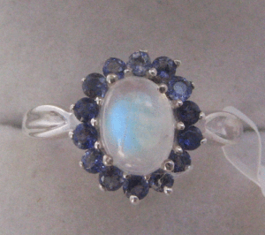 Bague Shah Gems pour femme en argent sterling 925 avec pierres naturelles de lune arc-en-ciel et d'iolite, incrustation de pierres précieuses ajustable, idéale pour un cadeau - Product Image 1