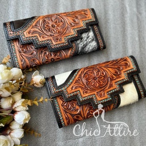 Nouveau Western élégant cheveux sur peau couleur usiné fourrure cuir pochette femmes conçu sac à main vente chaude en cuir usiné portefeuille Unique - Product Image 1