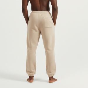 Pantalon de survêtement en molleton beige pour homme, taille élastique, décontracté, avec poches latérales, pour l'automne - Product Image 2