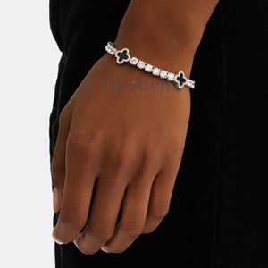 Hip Hop Fine Jewelry Chain Black Clover Tennis Chain <b>Bracelet</b> for Women 12mm 14k White Gold Plated 925 <b>Silver</b> Tennis <b>Bracelet</b> - Product Image 1