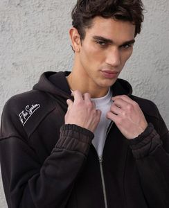 Sweat à capuche zippé vintage surdimensionné en tricot épais 100% coton respirant formel pour homme ciré grande taille - Product Image 4