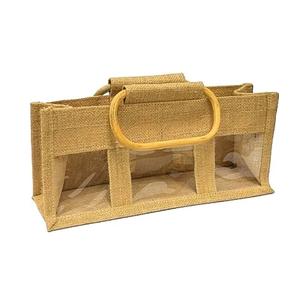 Bolsas de vino personalizadas de yute con asa de botella de vino impermeables naturales grandes ecológicas al por mayor para regalo con ventana para botellas - Product Image 2
