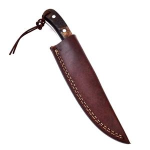 Couteau à lame fixe en acier Damas forgé, fourreau en cuir, EDC, lame pleine, chasse, dépeçage, camping, manche en corne de biche, forge nordique, OEM - Product Image 4