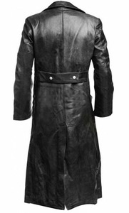 Mens Premium Quality <strong>German</strong> Classic <strong>WW2</strong> Officer's <strong>Uniform</strong> Black Leather Trench Coat Thick Fleece Fabric Washed Technic Handmade - Product Image 3