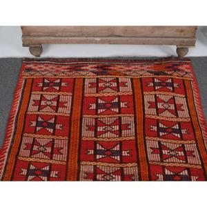 3.4x5 ft Rug, Vintage Turkish Rug, <b>Red</b> Striped <b>Wool</b> Rug - Product Image 3
