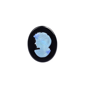 Camafeo de Ópalo Japonés Natural sobre Ónice Negro de 25x20 mm, Piedra Preciosa de 14.35 Quilates para la Elaboración de Joyas - Product Image 1