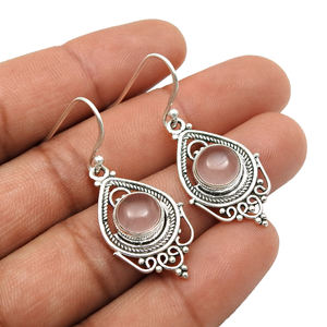 Pendientes colgantes étnicos de piedras preciosas de cuarzo rosa Natural de Plata de Ley 925 de nuevo diseño más vendidos para mujeres y niñas proveedores a granel - Product Image 2