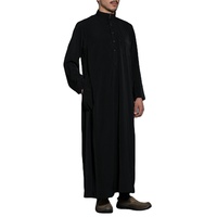 Thobe blanc pour homme à manches longues, col montant, longueur au sol, en coton, vêtement de prière islamique modeste, style Moyen-Orient