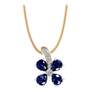 Elegant Floral-Shaped Sapphire Gold <b>Pendant</b> with Natural Diamond-Studded <b>Bail</b> in Fine Precious Metal Setting - Product Image 3