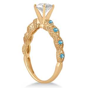 Conjunto nupcial chapado en oro rosa de 18 quilates con topacio azul antiguo, forma clásica de marquesa con diamante de 0.36 quilates para fiesta, compromiso o regalo - Product Image 2