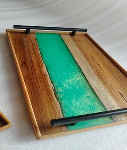Bandeja de Servir de Madera de Olivo y Resina con Diseño Nuevo y Personalizado con Asas de Metal para Hoteles, Restaurantes y Hogar por saniya handicraft - Product Image 3